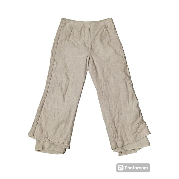 Jason Wu Linen Blend Tan Khaki High Rise Trousers Braid Accent 6 Cropped - Picture 1 of 9